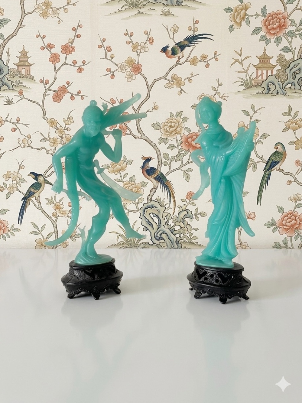 Vintage Faux Jade Made in Italy Chinoiserie Figurines Plastic Imitation Jade